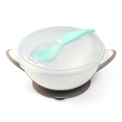 Μπωλ Φαγητού με Κουτάλι Babyono White Grey 1063/02