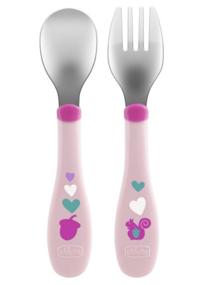 Σετ Κουτάλι και Πιρούνι Μεταλλικά 18m+ Metal Cutlery Chicco Pink 086634