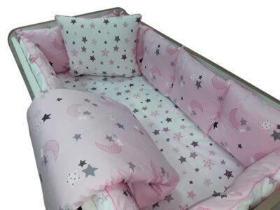 Σετ προίκα κούνιας 60x120cm Beboulino Pink Moon Stars 79017280060