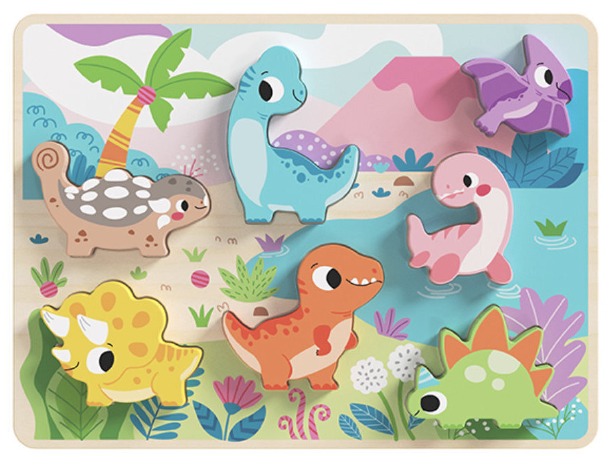 Puzzle Σφηνώματα 8τμχ Ξύλινο Chunky Δεινόσαυροι Tooky Toys TH635