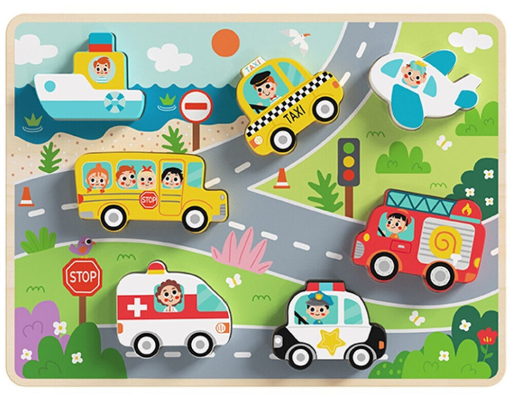 Puzzle Σφηνώματα 9τμχ Ξύλινο Chunky Μέσα Μεταφοράς Tooky Toys TH634