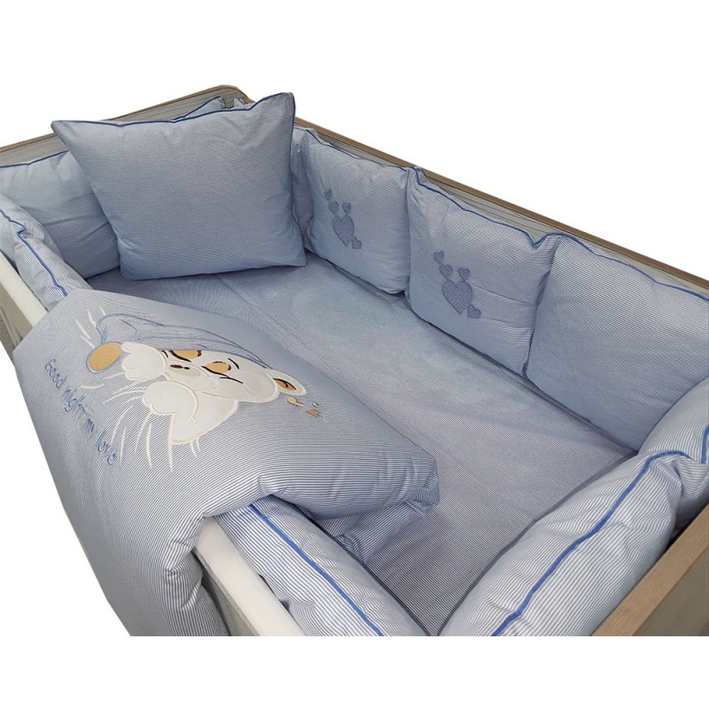 Σετ Προίκα Κούνιας 8τμχ 60x120cm Beboulino Embroidery Blue Lines 79013200160