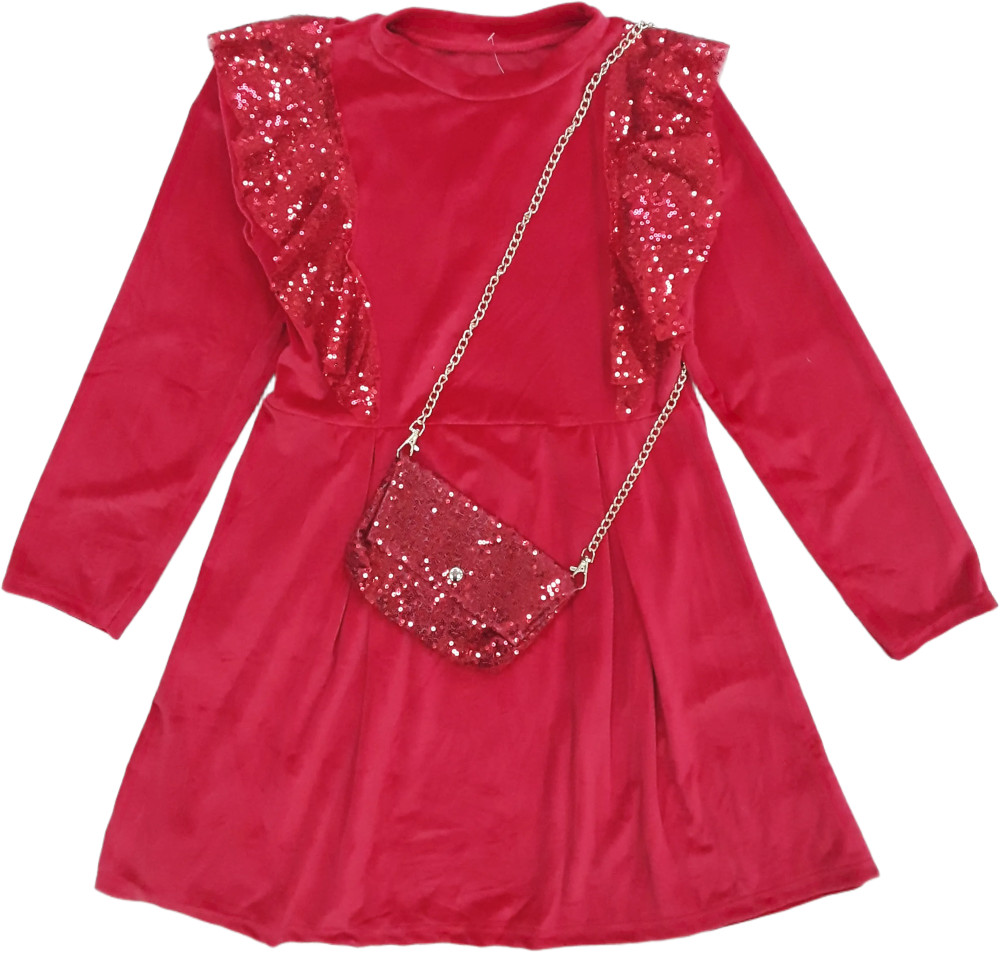 Φόρεμα Μακρυμάνικο Velour με Τσαντάκι Red 8010161