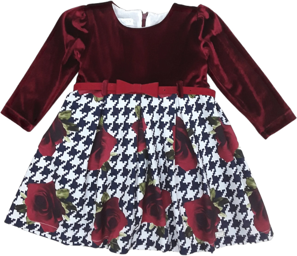 Φόρεμα Μακρυμάνικο Velour με Ζώνη Red Wine 8020011