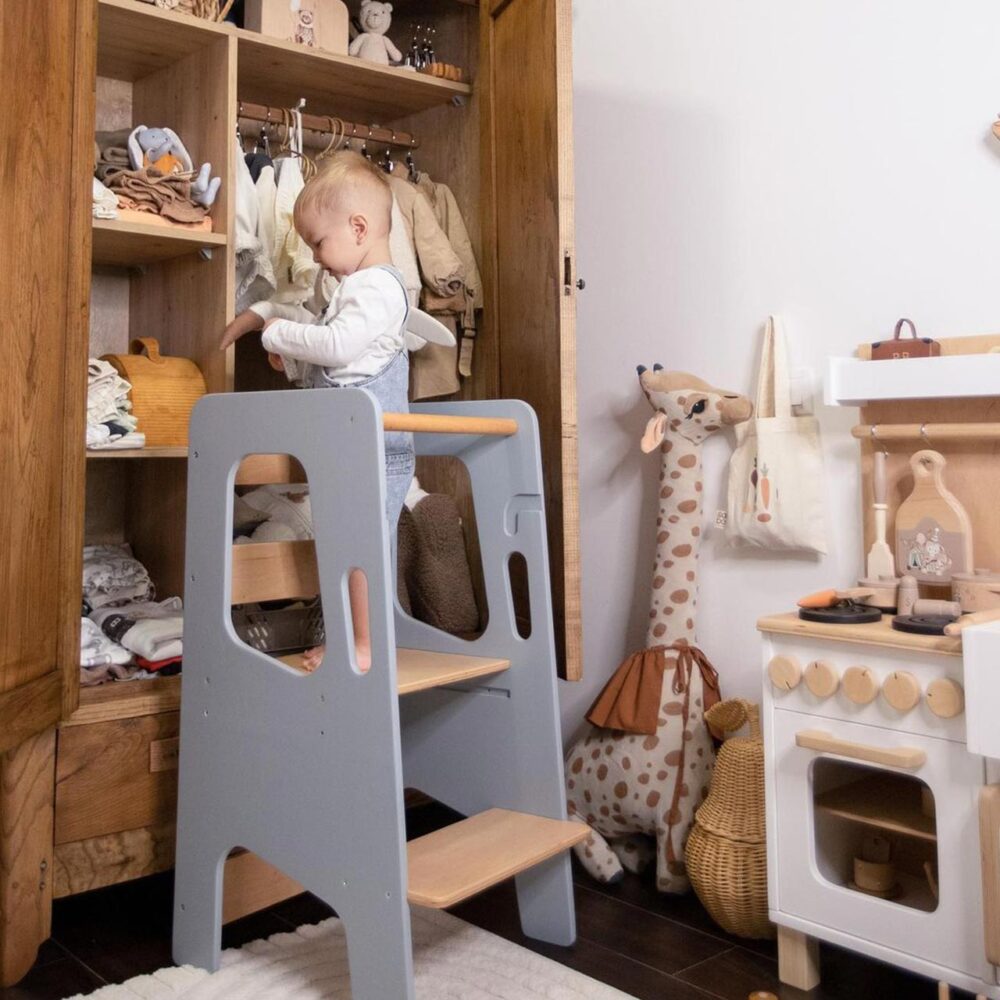 Πύργος εκμάθησης Montessori σε γκρι (καρέκλα-σκαλοπάτι) - Image 5