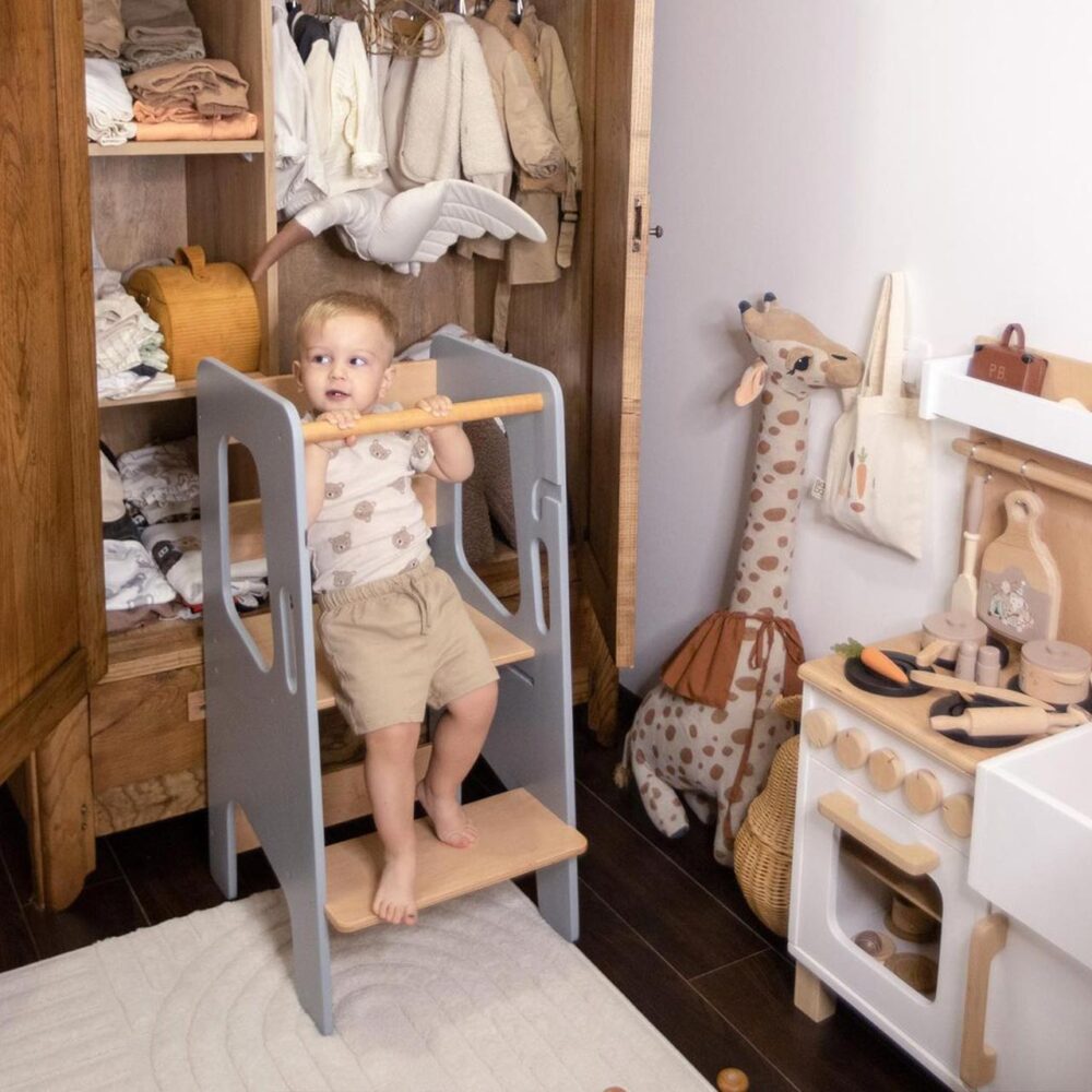 Πύργος εκμάθησης Montessori σε γκρι (καρέκλα-σκαλοπάτι) - Image 3