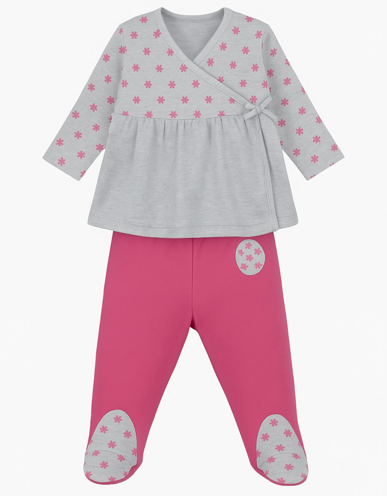 Παιδκό Σετ Μακρυμάνικο Small Flowers Beboulino Grey 80508040021