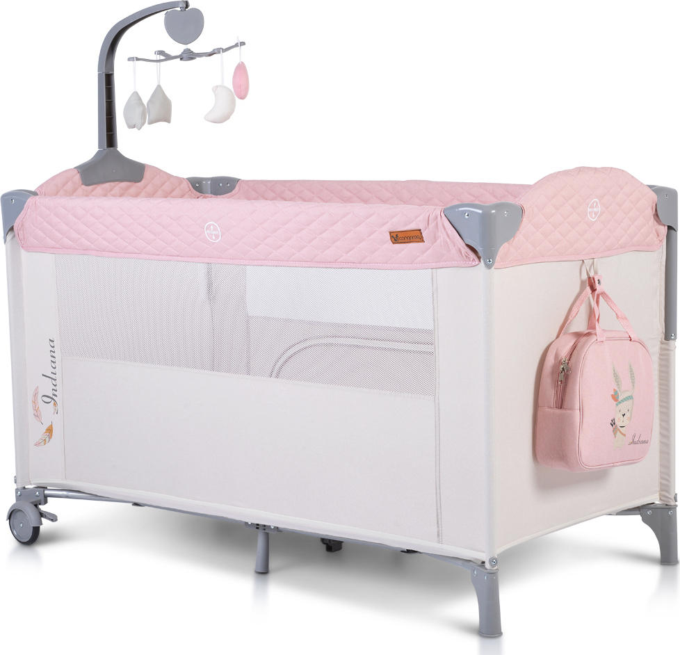 Cangaroo Indiana Παρκοκρέβατο 2 Επιπέδων με Στρώμα Ροζ 125x65cm