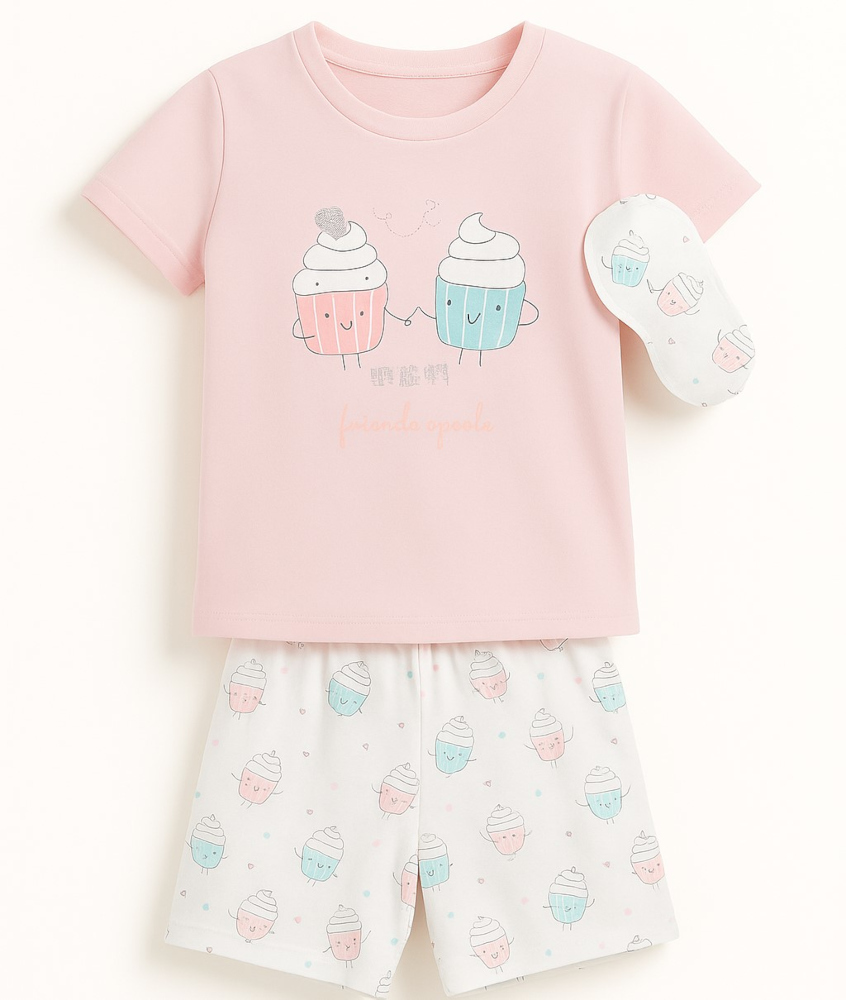 Πιτζάμα Καλοκαιρινή με Μάσκα Ύπνου Pink Ice Cream 8010092