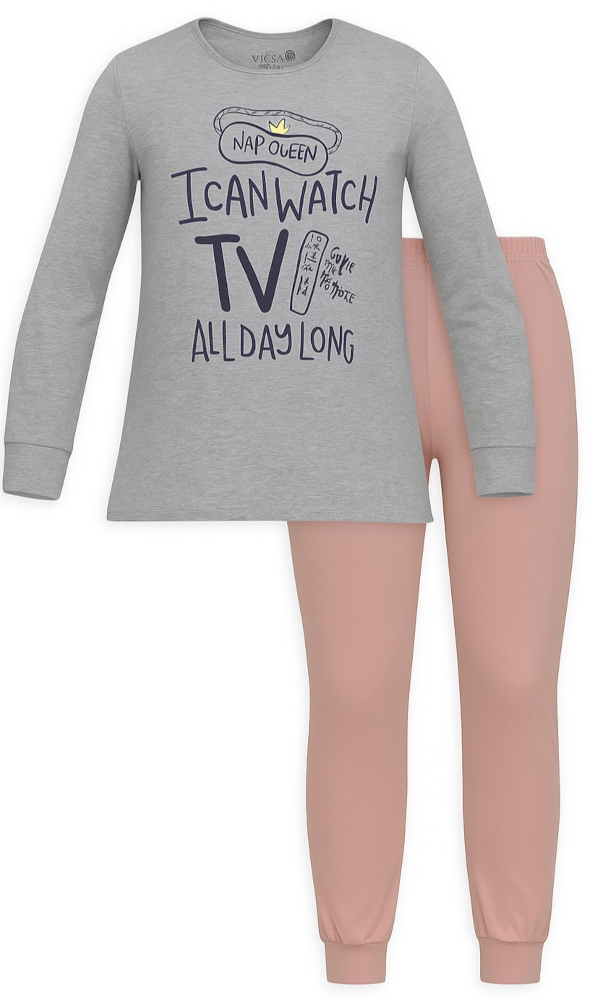 Παιδική Πιτζάμα Μακρυμάνικη Watch TV All Day Long Venere Grey Pink 8020960