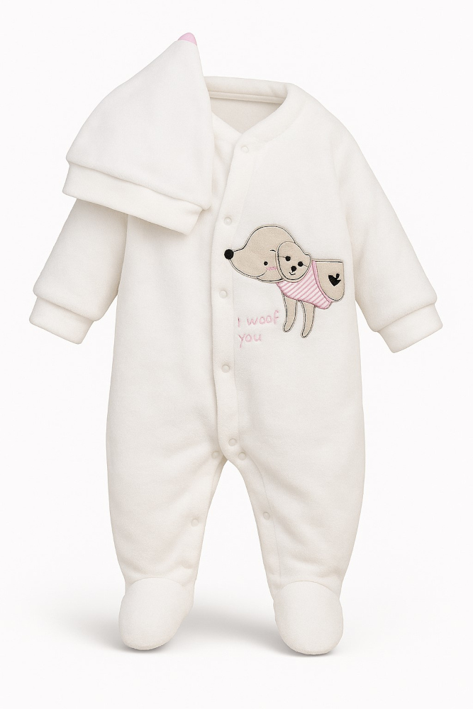Φόρμα Εξόδου Βελουτέ με Σκουφάκι Pooh Beboulino White 80612590011