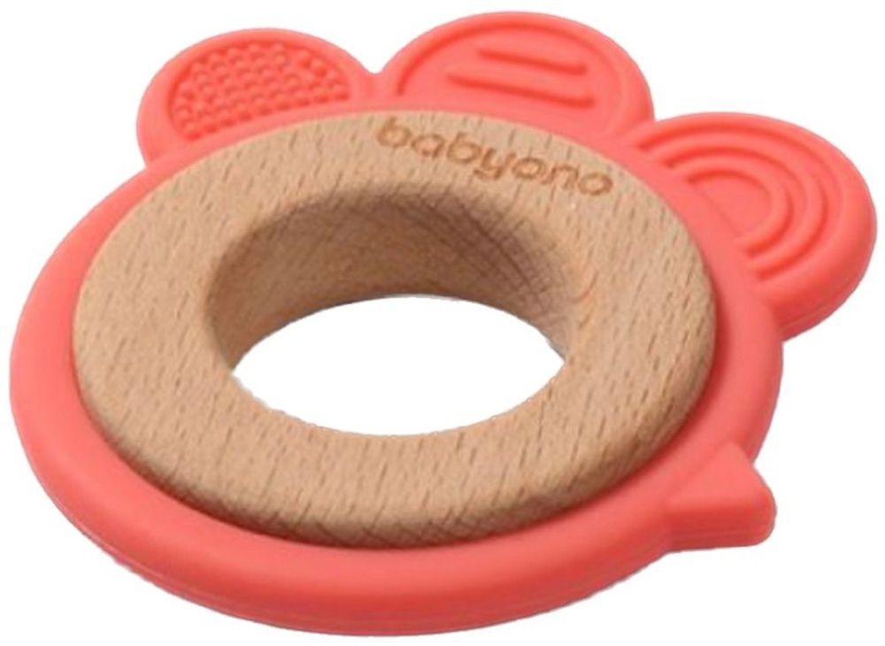 Ορθοδοντικό Μασητικό Σιλικόνης με Ξύλο Flower Babyono Orange 1075/03