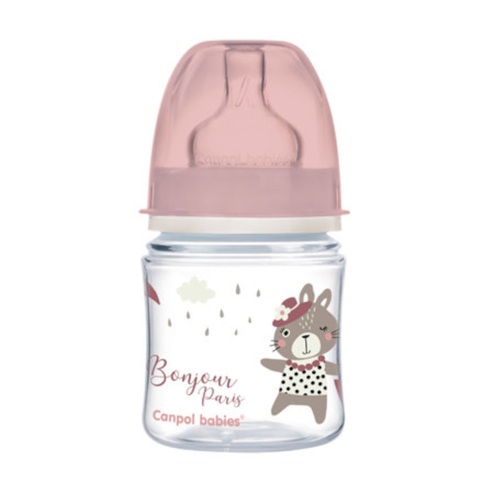 Πλατύ Μπουκάλι Κατά των Κολικών 120ml +0m Bonjour Canpol Pink 35/231